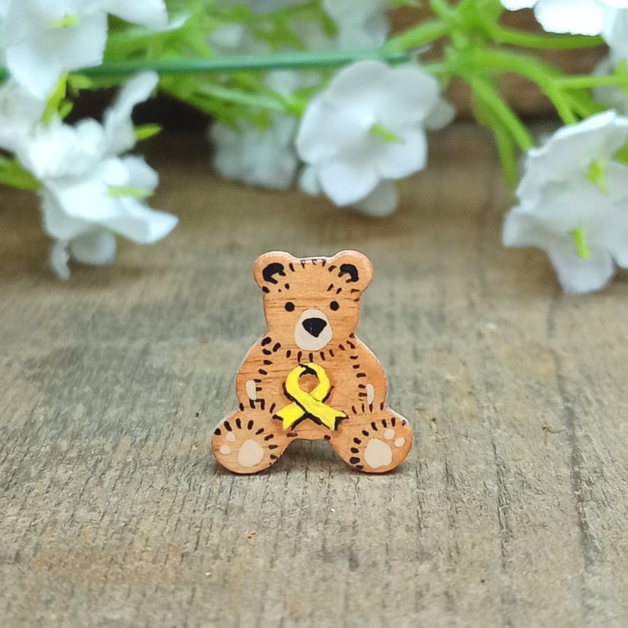 Bone Cancer Awareness Bear Pin, Handmade Teddy Pin, Personalised Support Gift