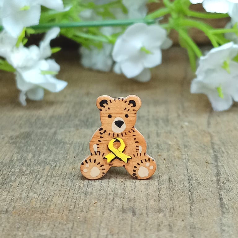 Bone Cancer Awareness Bear Pin, Handmade Teddy Pin, Personalised Support Gift
