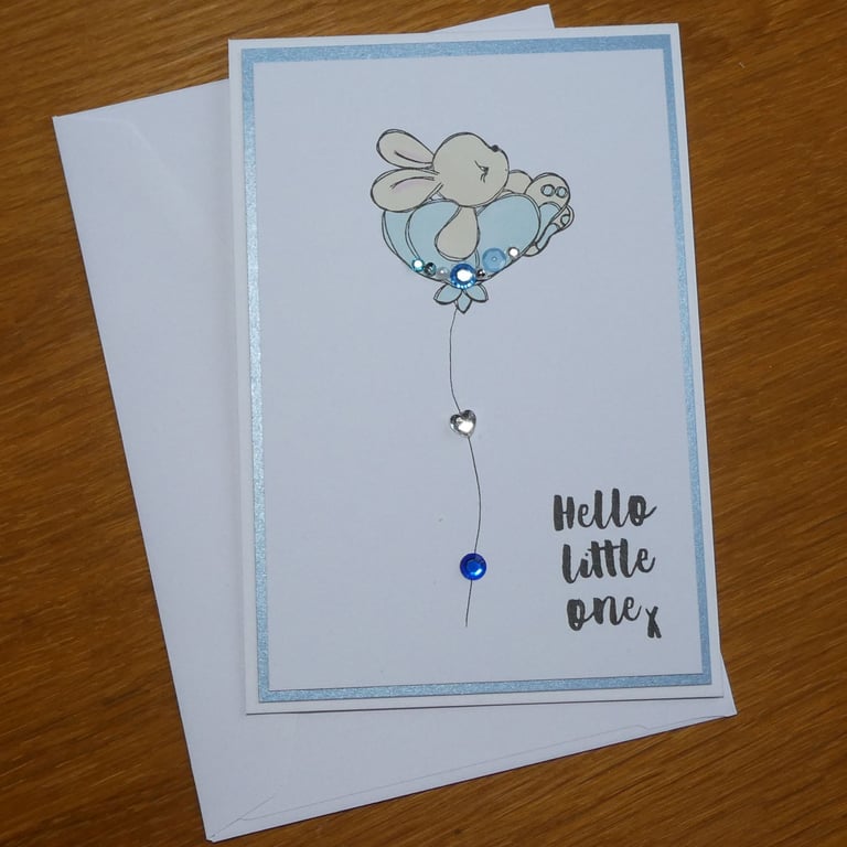 Baby Boy Card - Bunny in Blue Flower