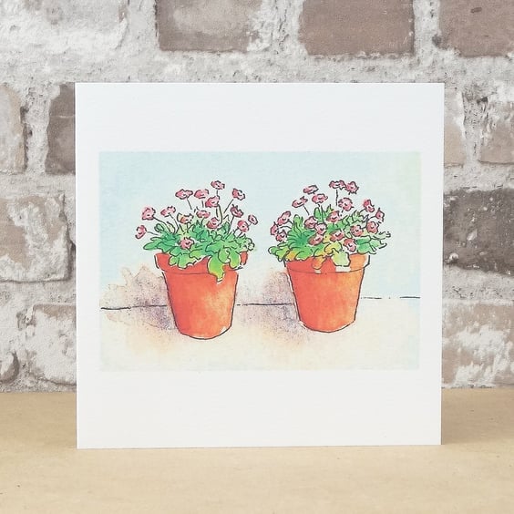 Floral Card Flower Pots Blank Card