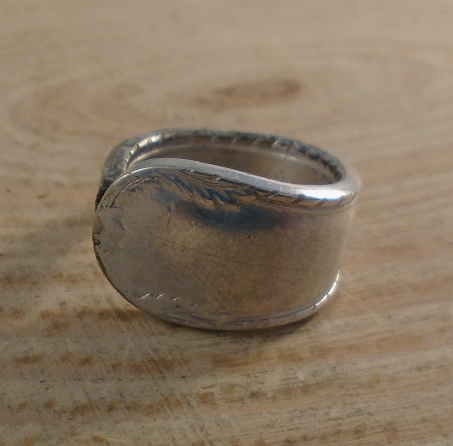 Upcycled Silver Plated Leaf Spoon Handle Ring SPR042012