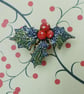  Christmas HOLLY & RED BERRIES BROOCH Festive Wedding Pin HAND PAINTED - Image 2