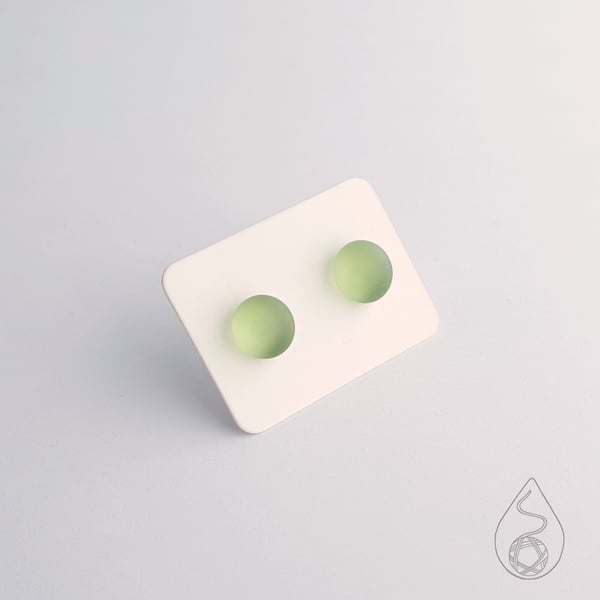Fused Glass Stud Earrings - Frosted Apple Green