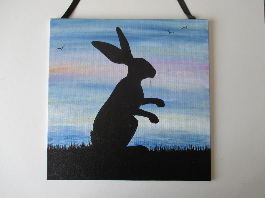 Hare Original Art Picture Painting Silhouette Bunny Rabbit