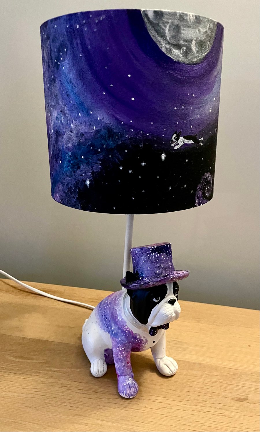 Space, Milky Way, Boston terrier French bulldog hand painted lamp 