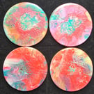 "Bloom Burst" set of 4 round fluid art abstract coasters top coat of resin