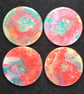 "Bloom Burst" set of 4 round fluid art abstract coasters top coat of resin