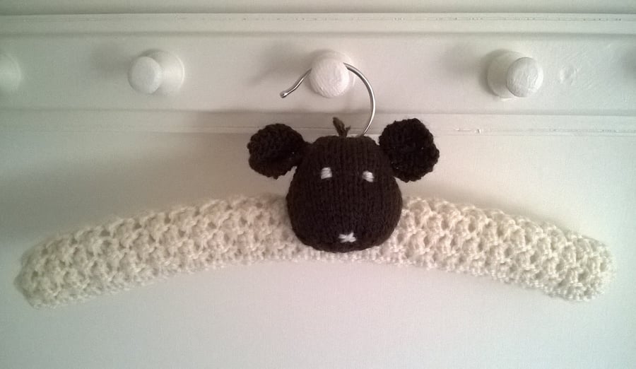 Hand knitted woolly sheep childrens clothes hanger