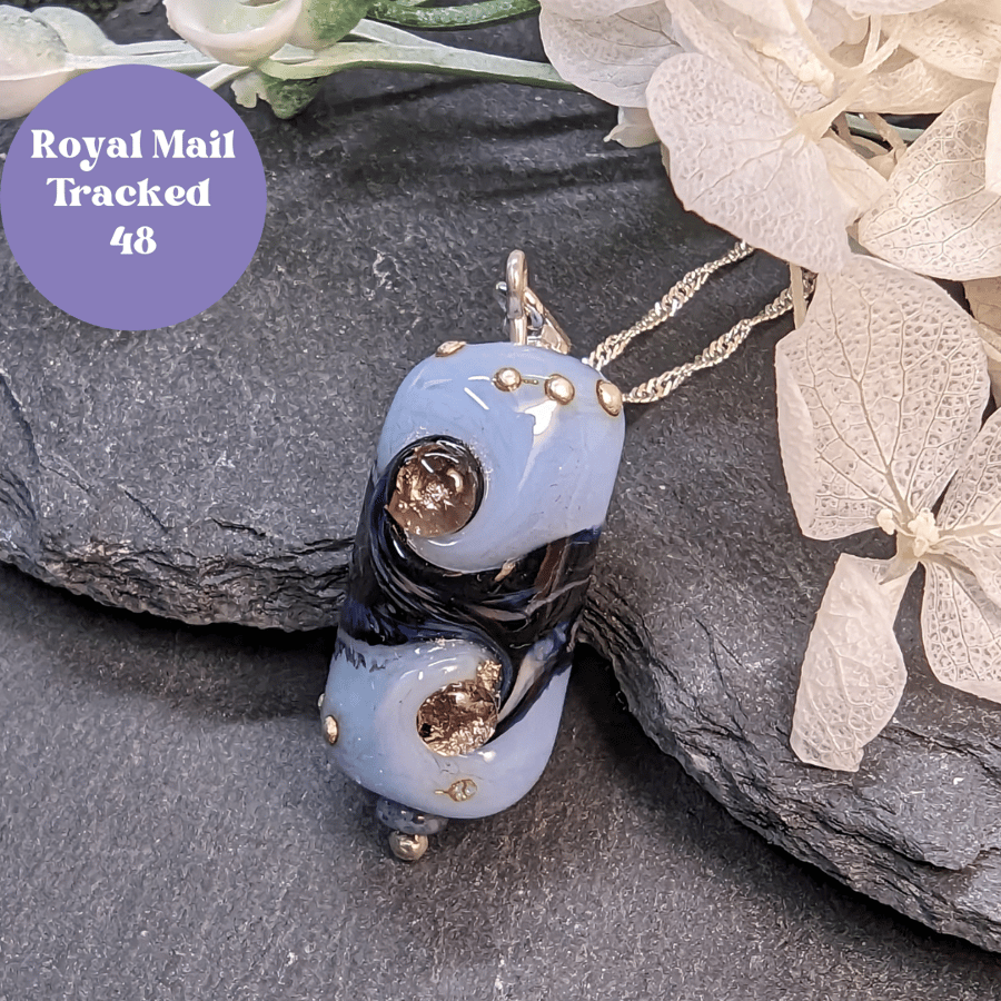 Blue rippling Lampwork Pendant