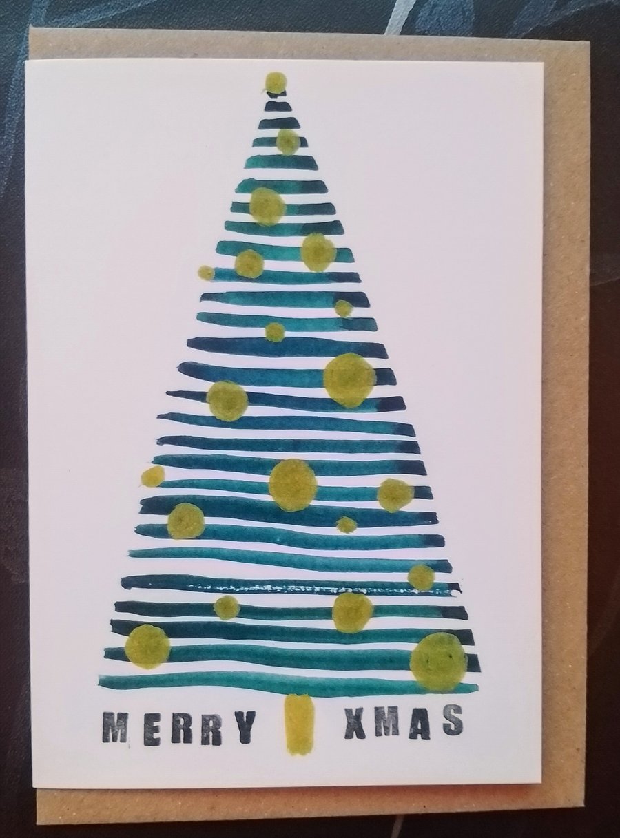 Stripey Christmas Tree Christmas Card 