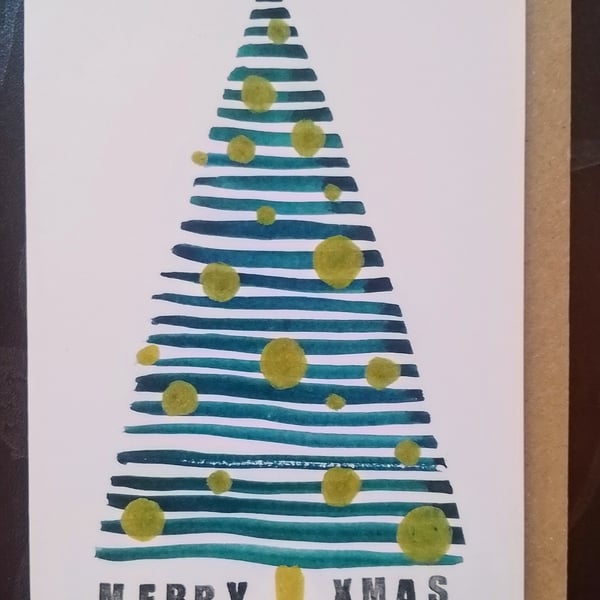 Stripey Christmas Tree Christmas Card 