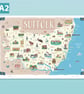 Suffolk A2 illustrated map poster by Fiona Horan