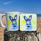 Rabbit Mug and Coaster set from an original watercolour print