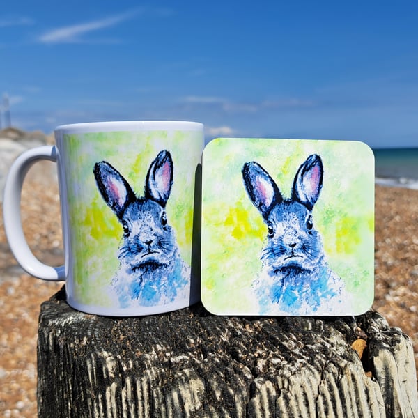 Rabbit Mug and Coaster set from an original watercolour print