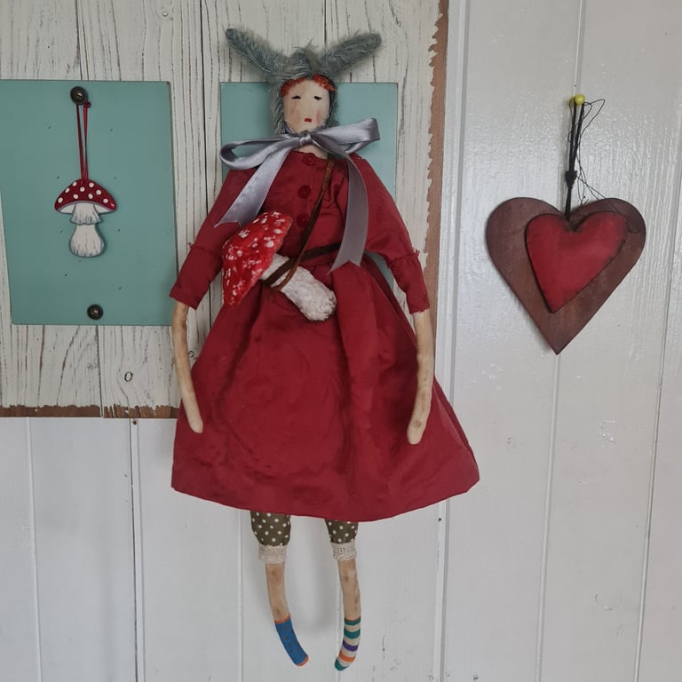 Pike the magic potion maker primitive folk textile art doll