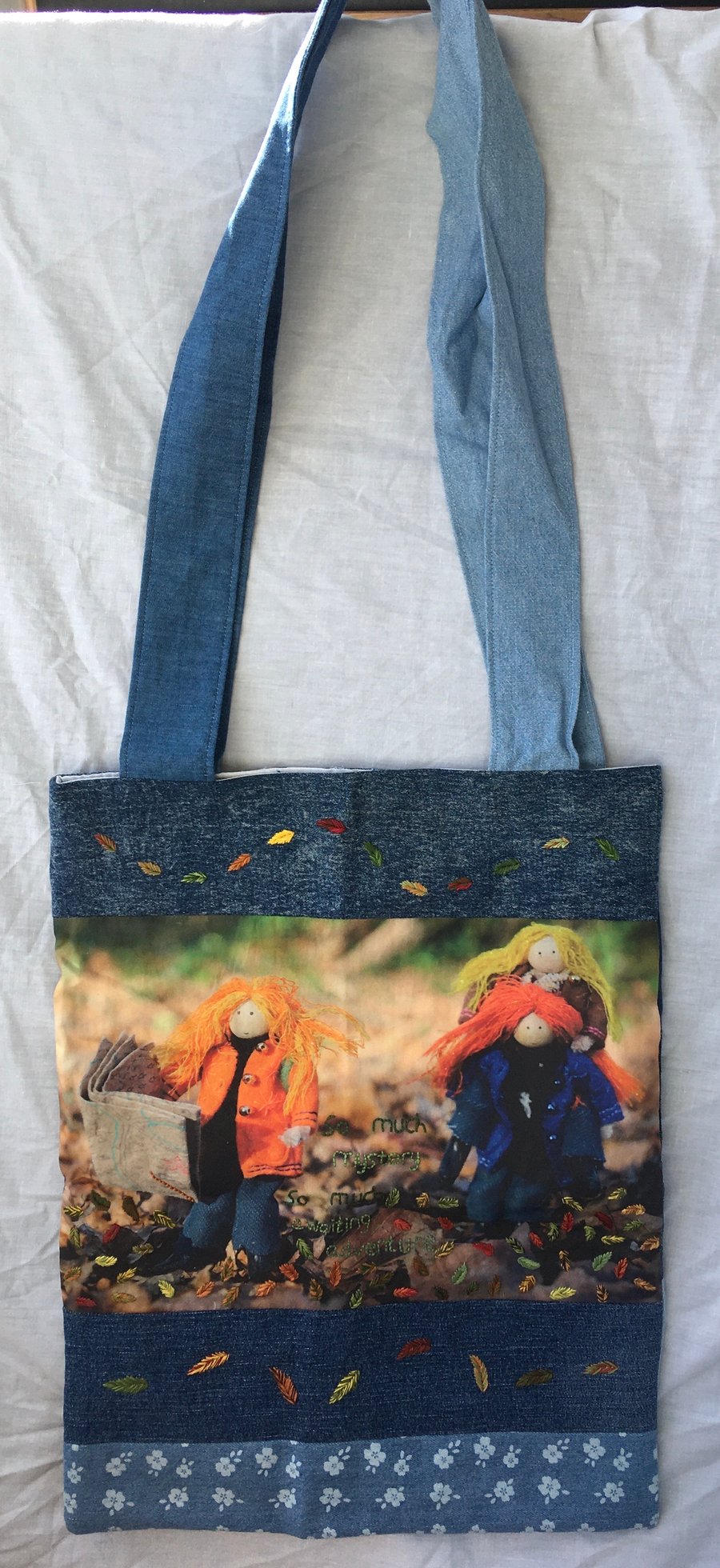 Upcycled Hand Embroidered Nature Tote Bag