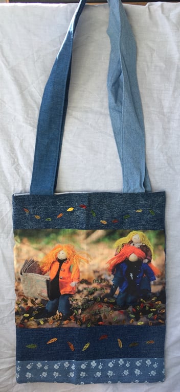 Upcycled Hand Embroidered Nature Tote Bag
