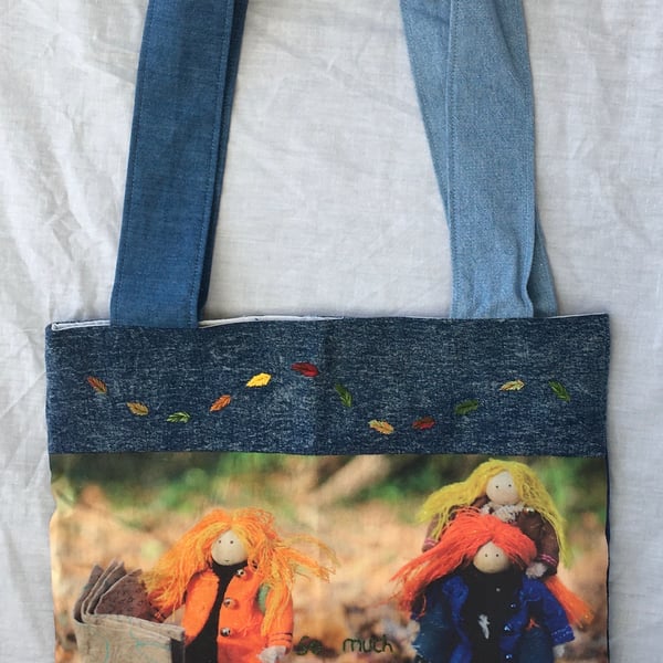 Upcycled Hand Embroidered Nature Tote Bag