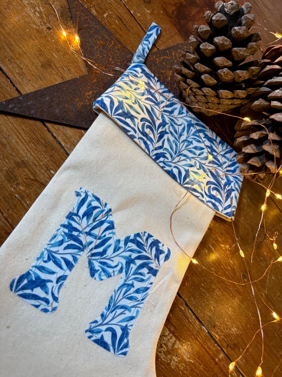 Personalised Christmas Stocking William Morris Fabric- Willow Blue