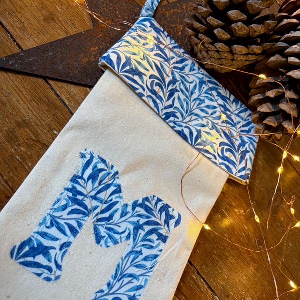 Personalised Christmas Stocking William Morris Fabric- Willow Blue
