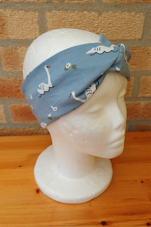 Hair Band swan print cotton jersey twist front turban style women's head band
