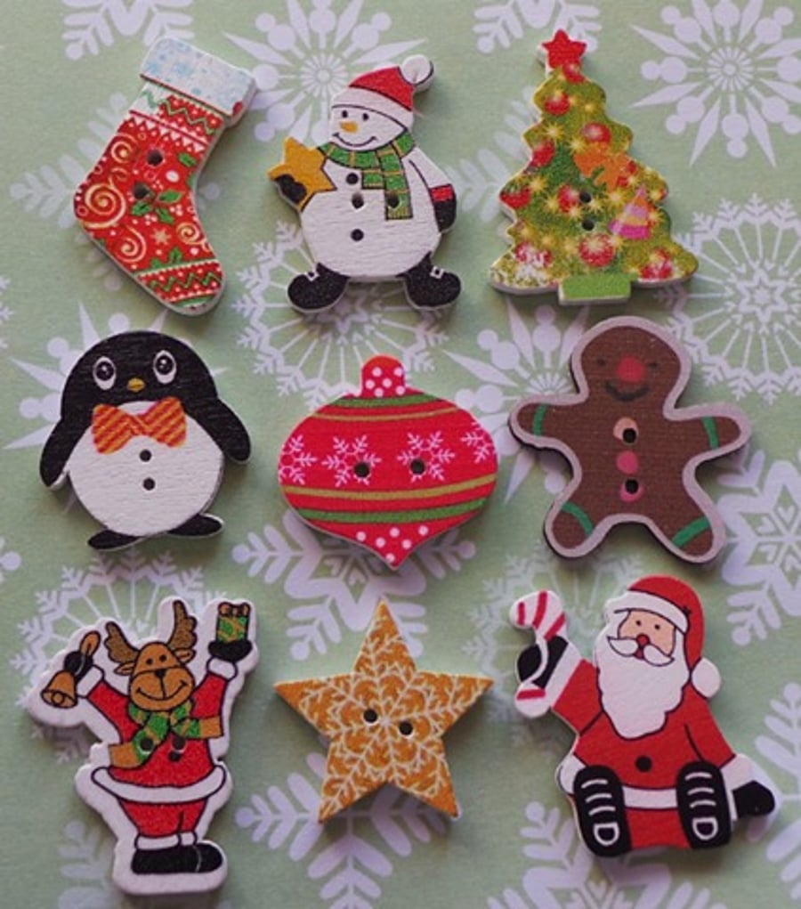 SPECIAL OFFER MIX & MATCH Wooden Button Brooches Badges Christmas Gingerbread 
