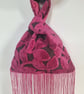 Fuchsia Pink raised Velvet leaf pattern Japanese Knot bag with matching fringe - Image 4