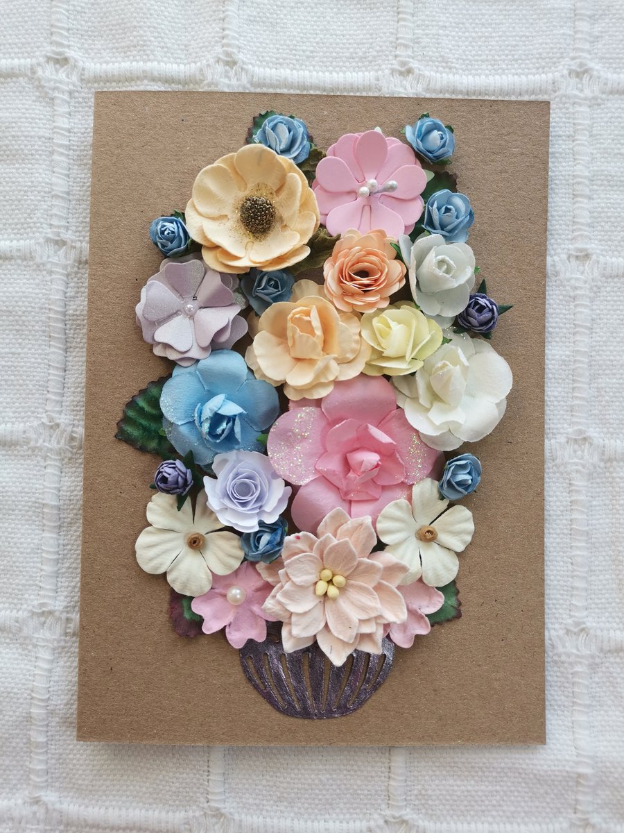 Multicolored summer flowers Luxury flower handmade keepsake greeting card  
