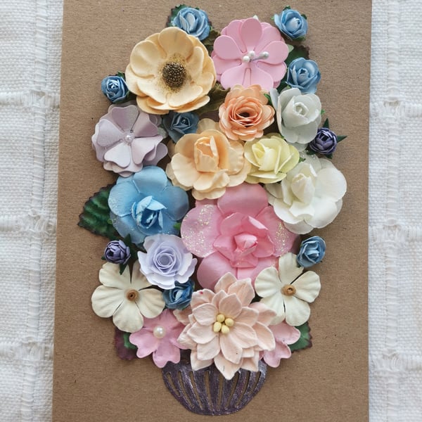 Multicolored summer flowers Luxury flower handmade keepsake greeting card  
