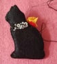Handmade Lucky Black Cat Felt Brooch with Obsidian  - Image 3