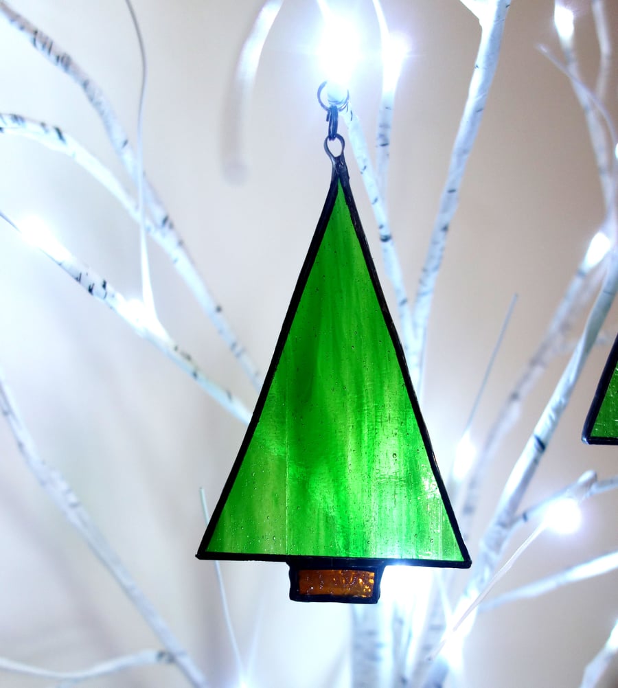 Stained Glass  Nordic Fir  Christmas  Art Deco Style Suncatcher - Plastic Free
