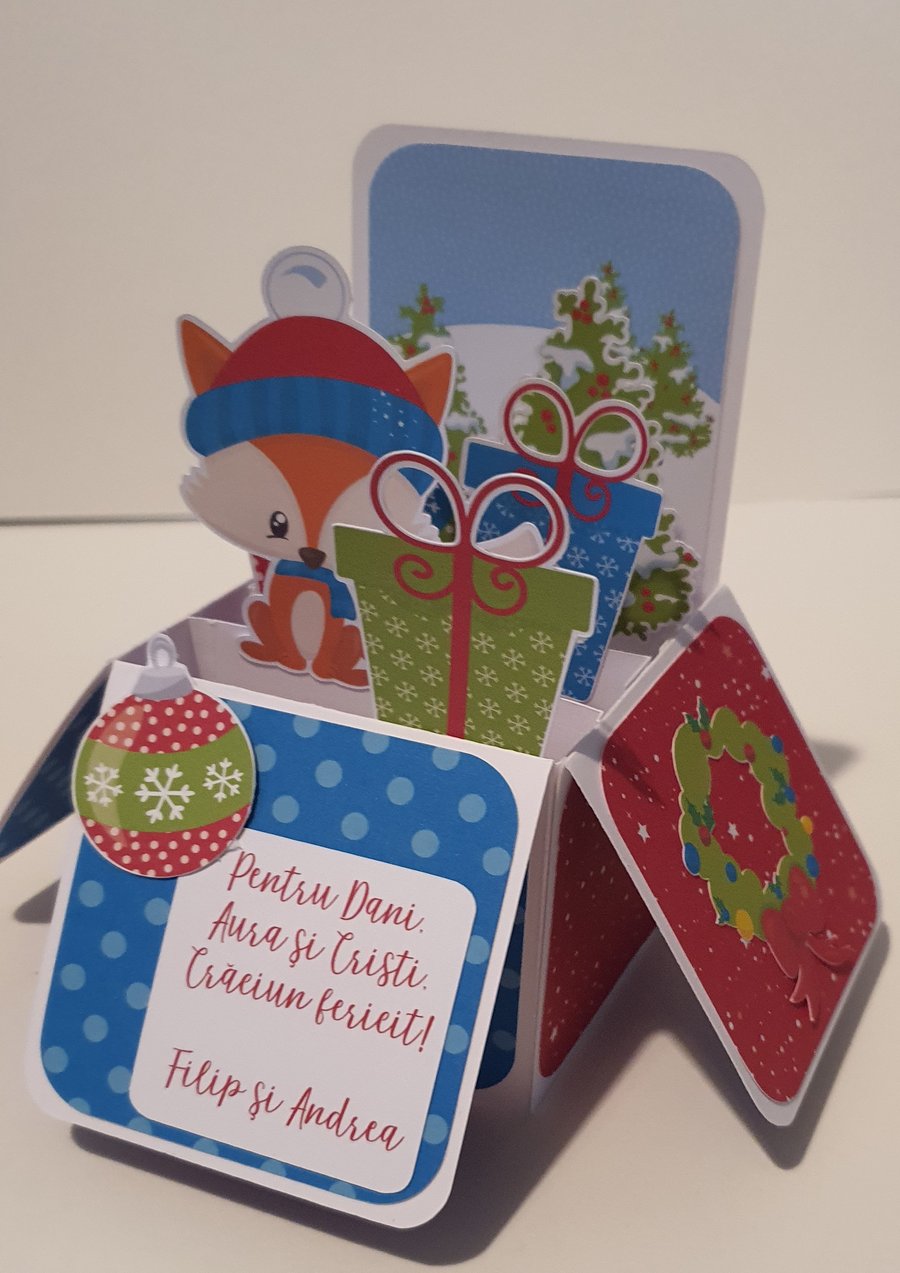 Winter Fox Christmas Box Card - personalised 