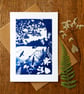 'Swallows Return', Blue Cyanotype Bird Card, Birthday card - Image 3