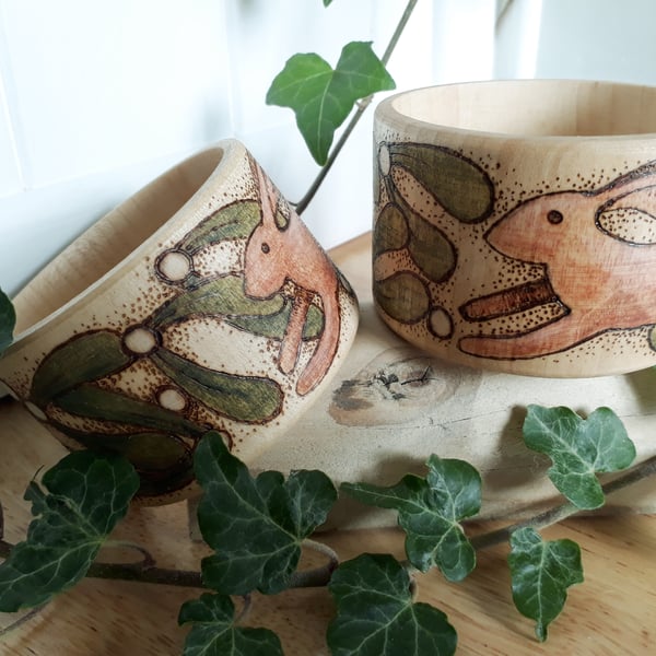 Pyrography hare and mistletoe bangle 