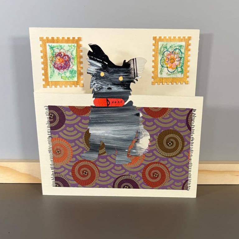 Greetings Card - Little Grey Dog on a Mat