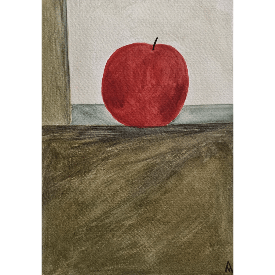 Original Painting - Red Apple - Still Life Fruit - Naive Illustration  - A5