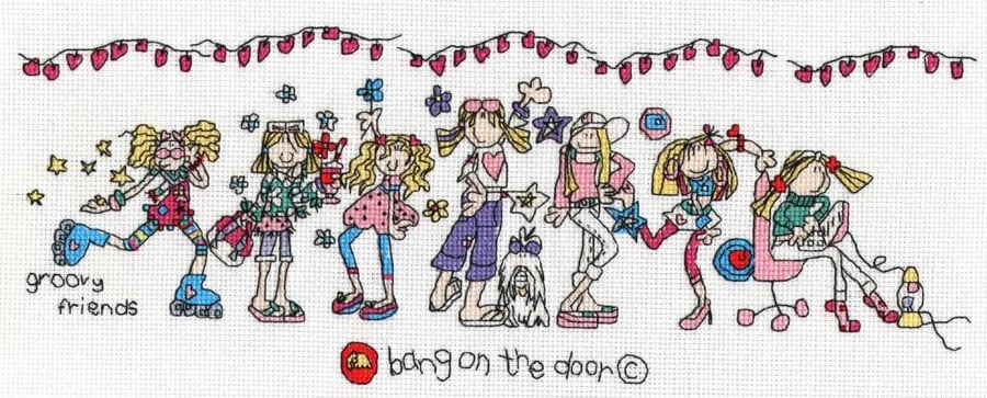 Bang on the door - groovy friends party cross stitch chart