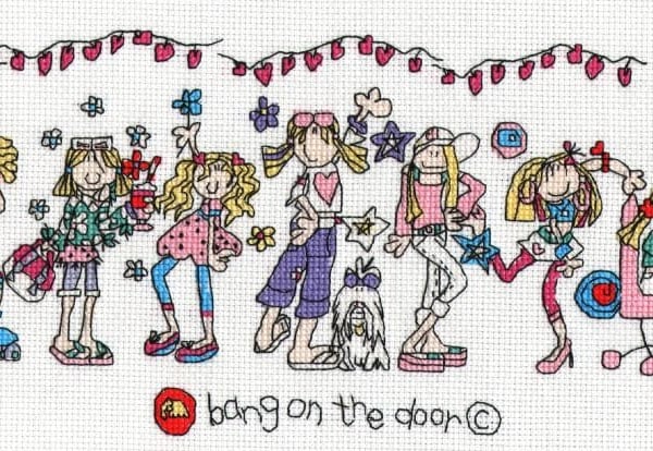 Bang on the door - groovy friends party cross stitch chart