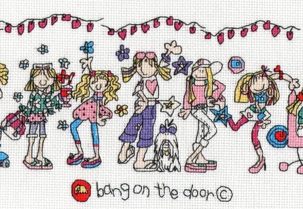 Bang on the door - groovy friends party cross stitch chart