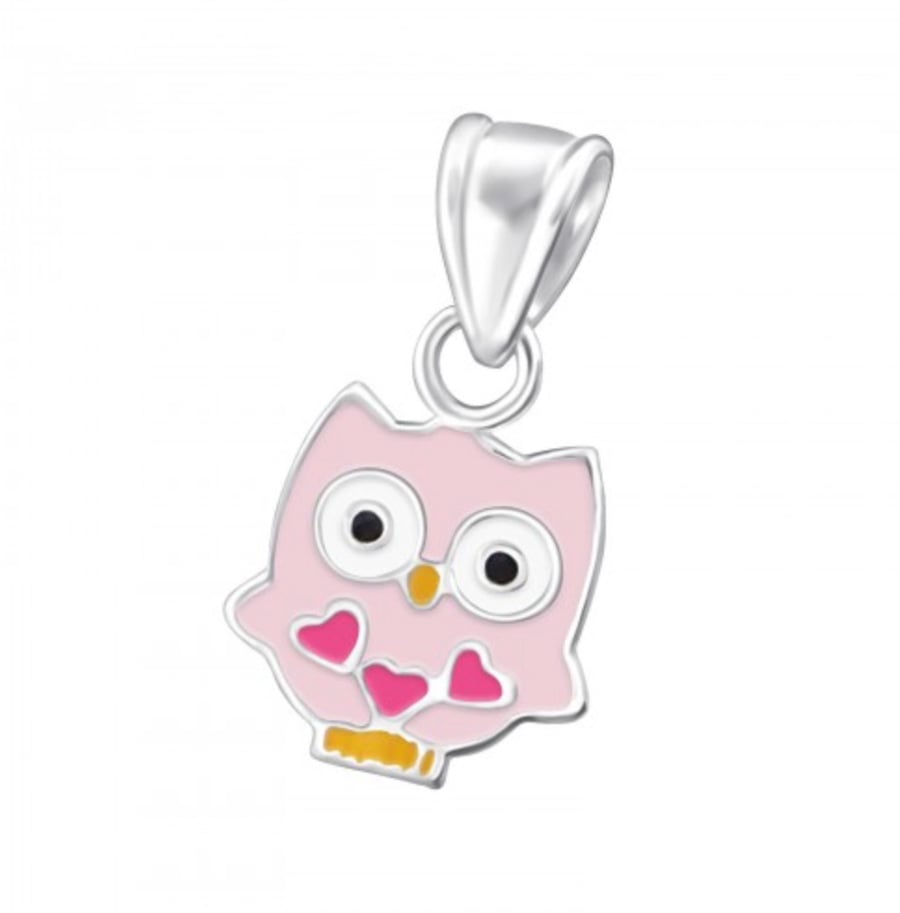 Sterling Silver Cute Pink Owl Charm