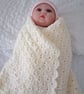 Hand Crochet Cream Baby Blanket Shawl In A Shell Pattern (J172) - Image 3