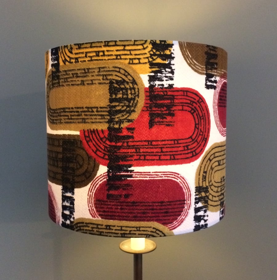 Geometric Lozanges of Red Yellow Brown 50s 60s Vintage Fabric Lampshade option 
