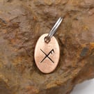 Recycled Oval Copper Good Luck Bindrune Split Keyring Charm, Bag Charm.