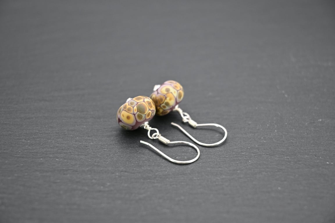 lampwork glass purple raku earrings