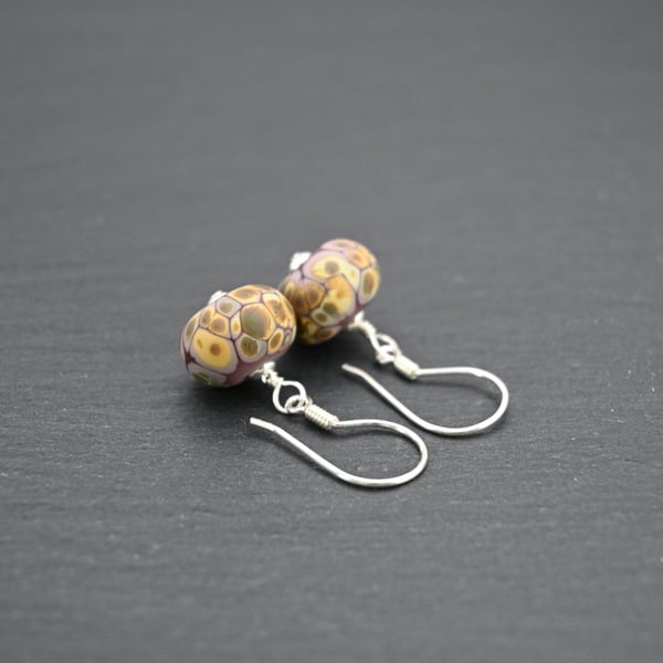 lampwork glass purple raku earrings
