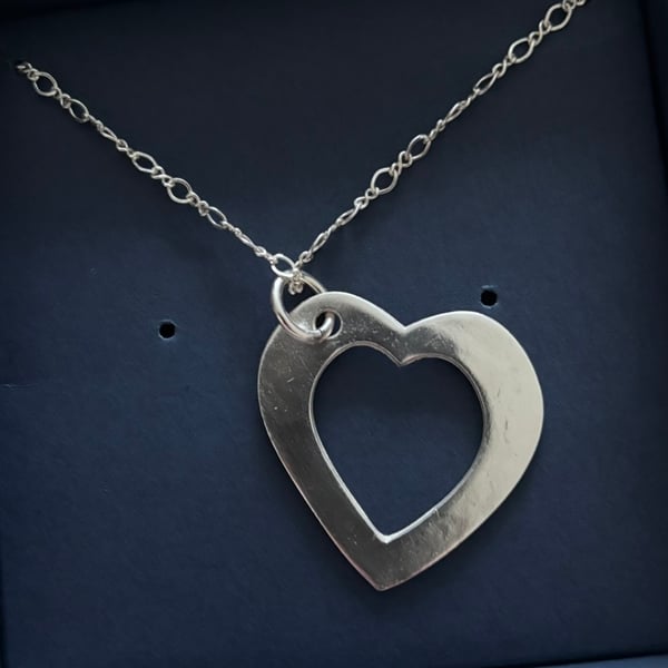 Large Open Heart Silver Pendant