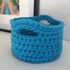 Crochet basket made with upcycled tshirt yarn -  turquoise