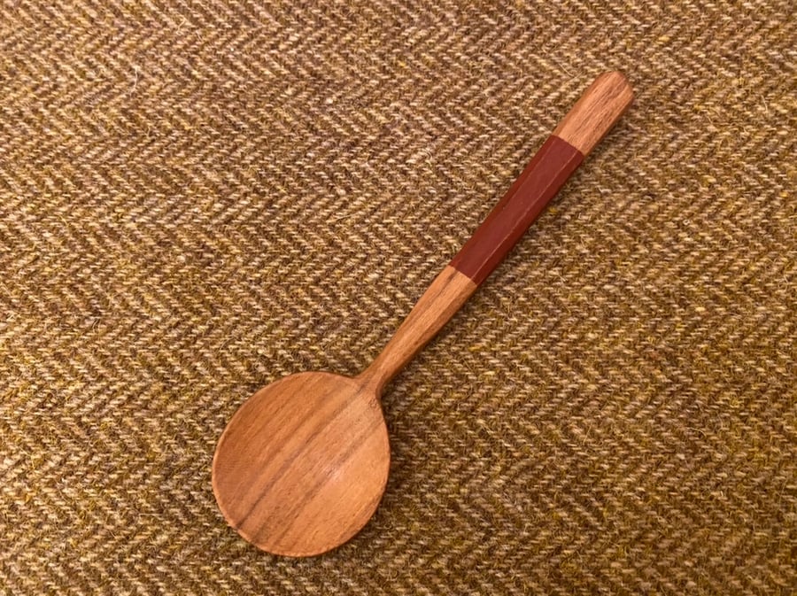 Cherry Wood Round Eating Spoon with Red Handle