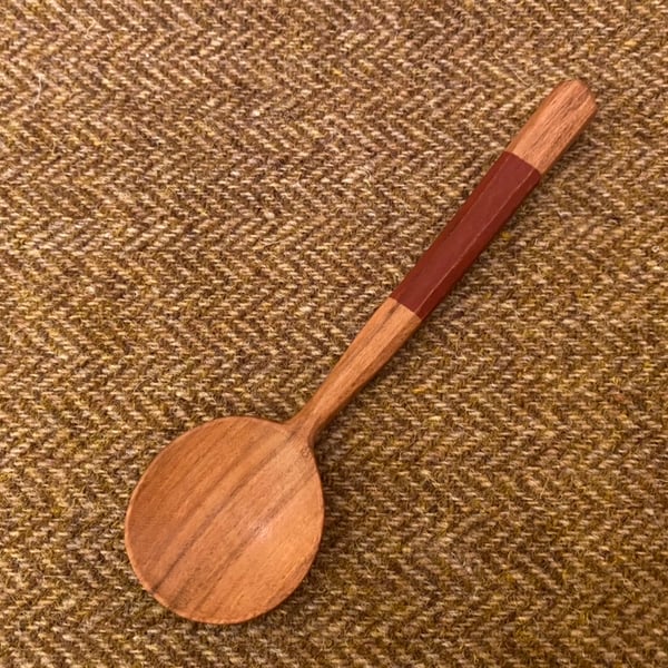 Cherry Wood Round Eating Spoon with Red Handle