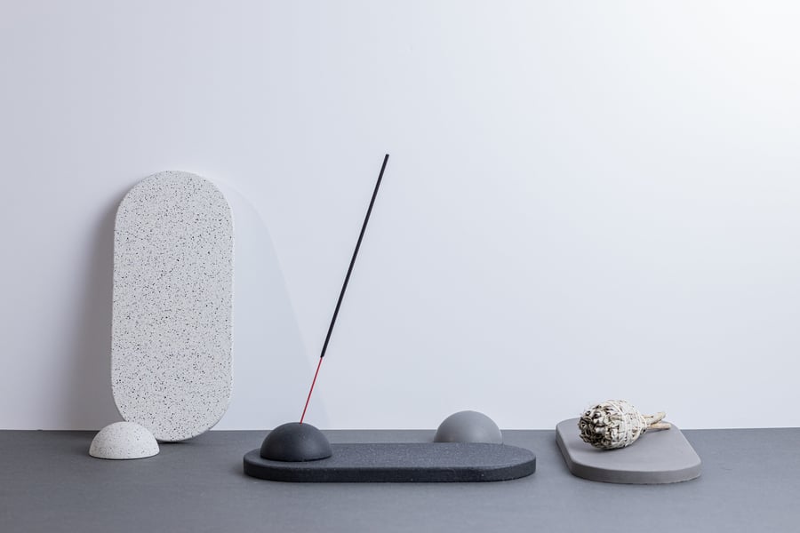Modern Jesmonite Concrete  Incense Holder: Concrete Oval Tray